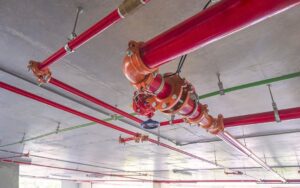 Red fire protection water pipes system