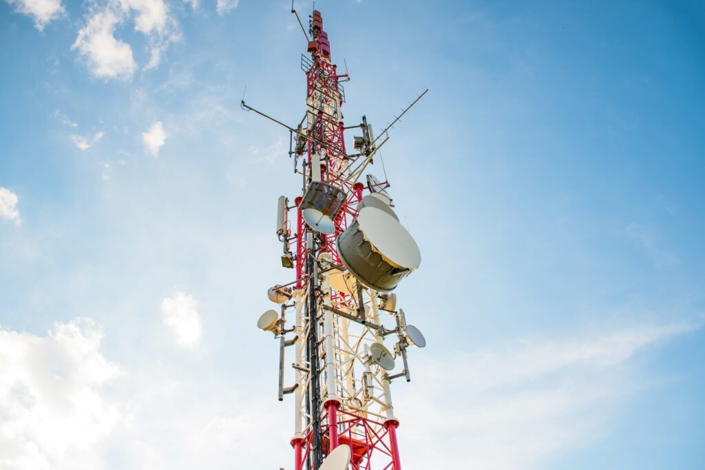 Cell tower stretches into the sky