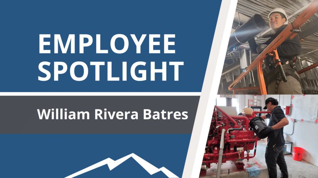 A graphic showing William in the field on the left side and "Employee Spotlight" on the other side.