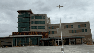 An exterior shot of the Cherokee Nation healthcare facility building