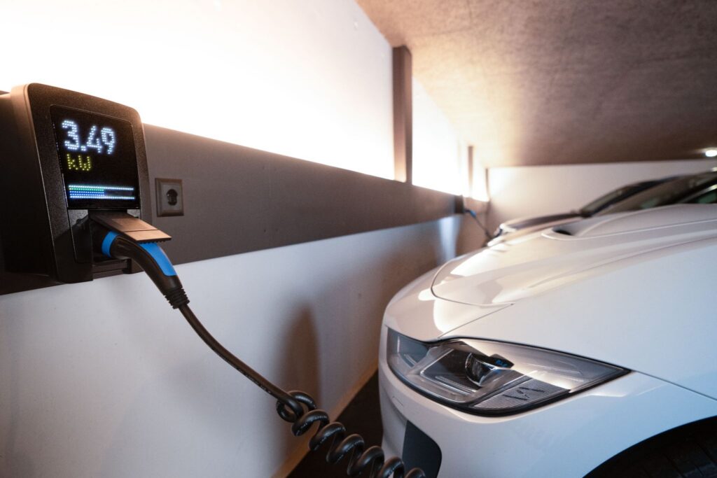 A lithium-ion charger in a parking garage